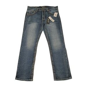 True Luck Men's Bootcut Jeans 34x32 Embroidered‎ Western Thick Stitch NWT